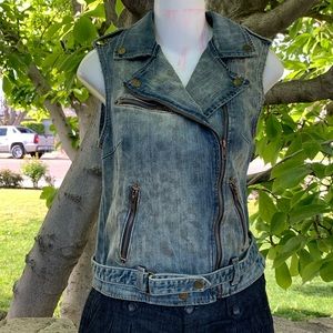 Current Elliot Denim Leopard print denim moto vest